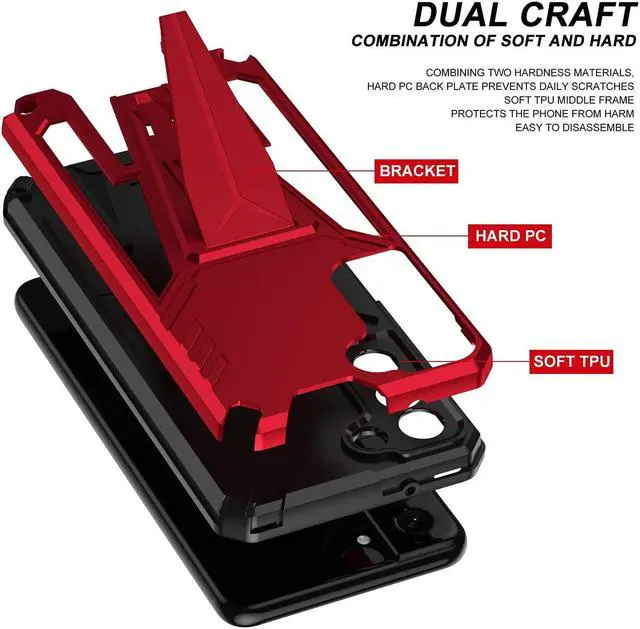 Alt view image 6 of 7 - Military Grade Transformer Hybrid Case with Kickstand for Samsung Galaxy S23 Plus - Red