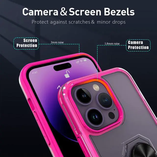 Alt view image 5 of 7 - Translucent Series Hybrid Case with Ring Grip for iPhone 14 Pro - Hot Pink