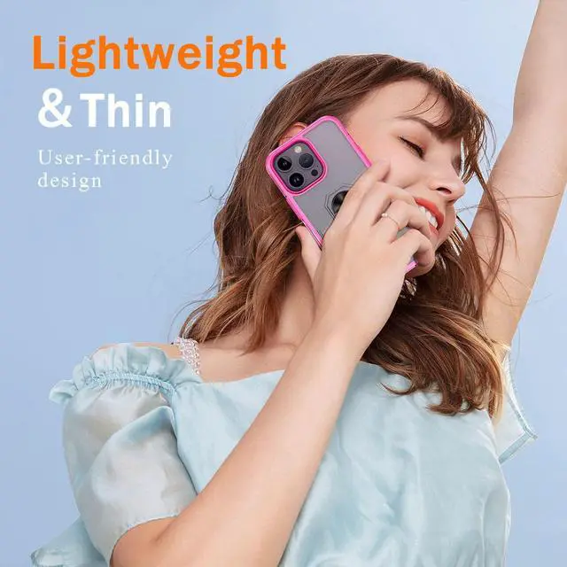 Alt view image 6 of 7 - Translucent Series Hybrid Case with Ring Grip for iPhone 14 Pro - Hot Pink