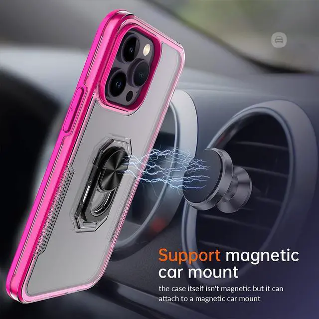 Alt view image 7 of 7 - Translucent Series Hybrid Case with Ring Grip for iPhone 14 Pro - Hot Pink