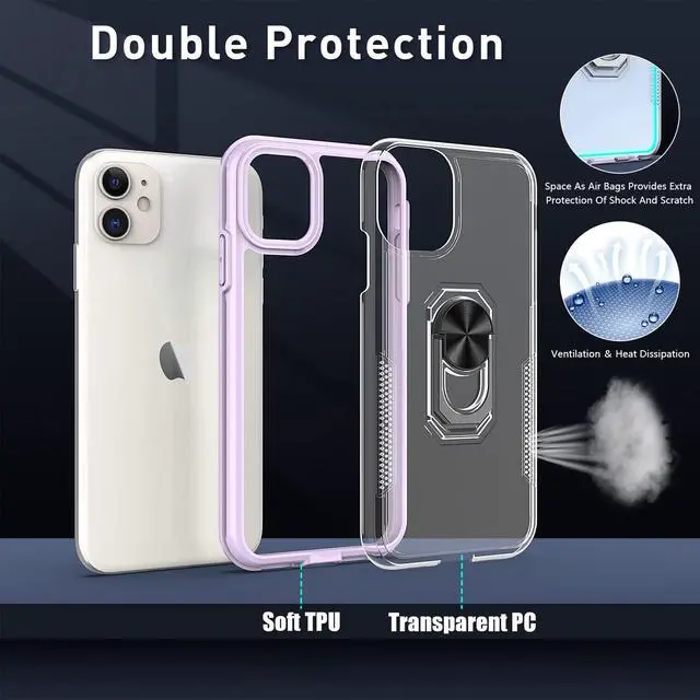 Alt view image 4 of 7 - Translucent Series Hybrid Case with Ring Grip for iPhone 11 - Purple