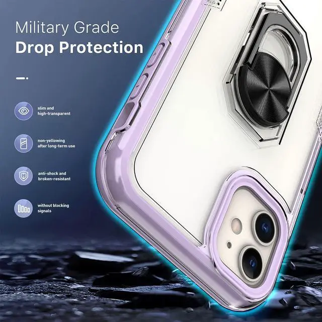 Alt view image 2 of 7 - Translucent Series Hybrid Case with Ring Grip for iPhone 11 - Purple