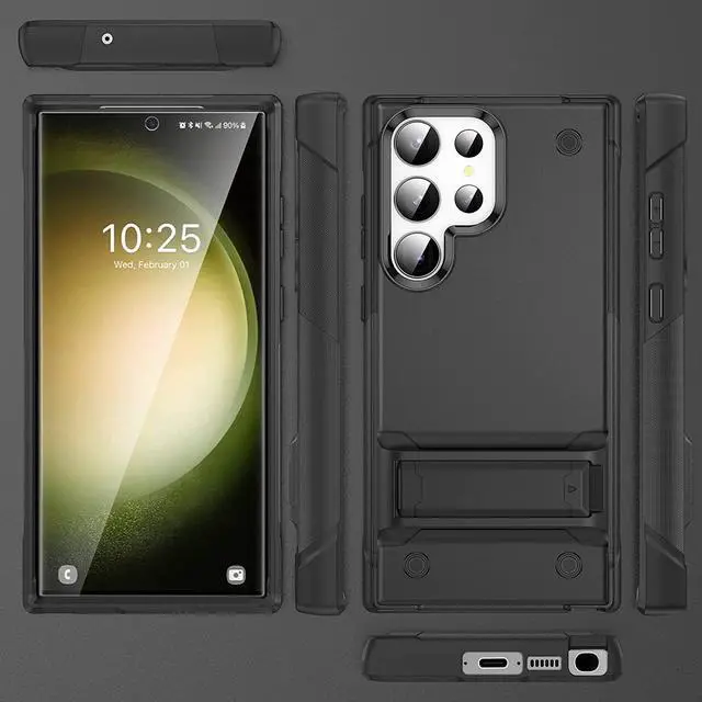 Alt view image 3 of 7 - TUFF Hybrid Armor Case with Kickstand for Samsung Galaxy S23 Ultra - Black