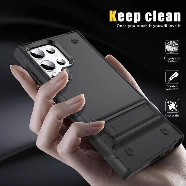 Alt view image 7 of 7 - TUFF Hybrid Armor Case with Kickstand for Samsung Galaxy S23 Ultra - Black