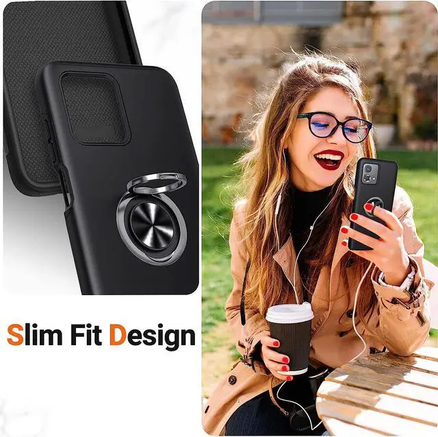 Alt view image 3 of 7 - 360 Rotating Ring Grip Hybrid Case for Motorola Moto G Stylus 5G 2023 - Black
