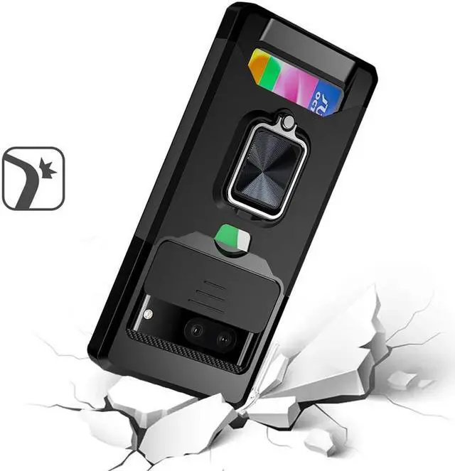 Alt view image 2 of 5 - Military Grade All-In-One Ring Stand Card Case for Google Pixel 7a - Black