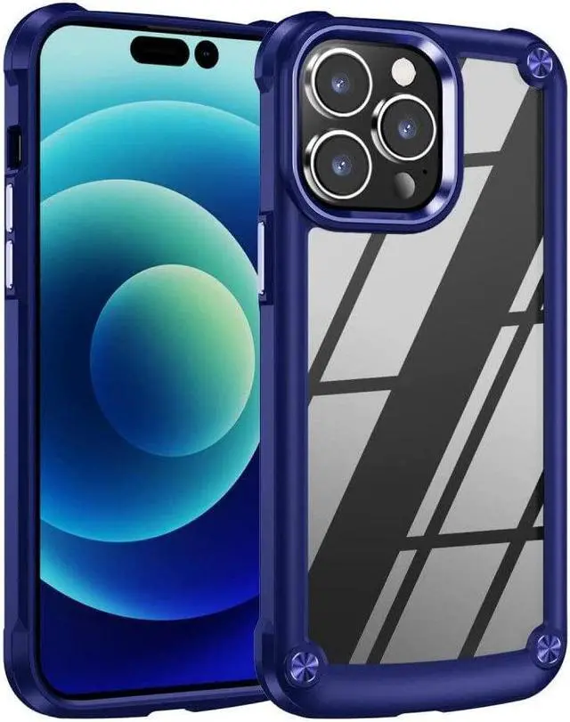 Alt view image 3 of 7 - Tough Shield Snap-on Transparent Case for iPhone 14 Pro Max - Navy Blue