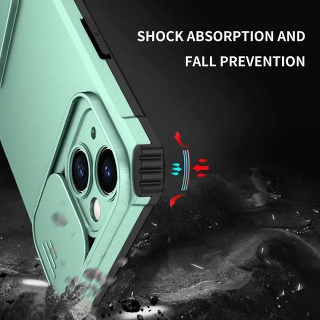 Alt view image 2 of 7 - Camera Privacy Cover Hybrid Case with Kickstand for iPhone 14 Plus - Green