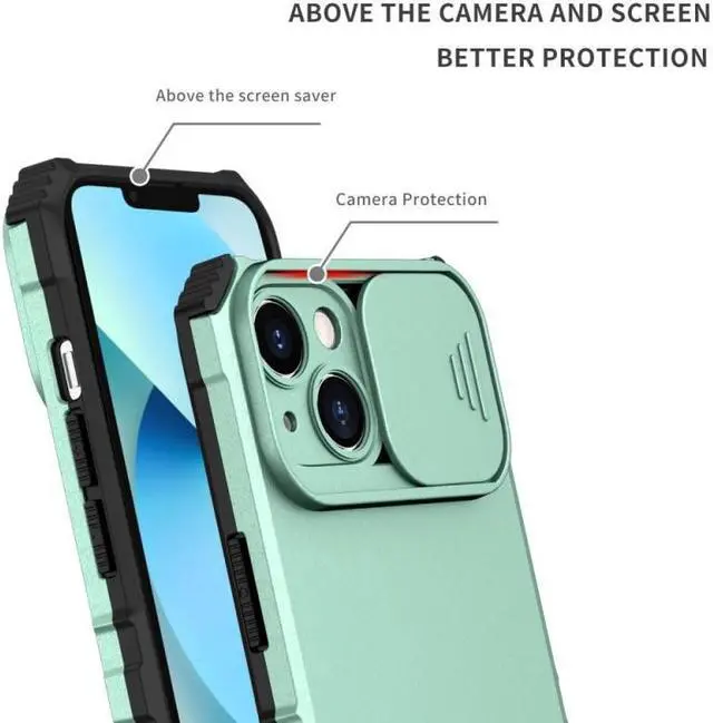 Alt view image 5 of 7 - Camera Privacy Cover Hybrid Case with Kickstand for iPhone 14 Plus - Green