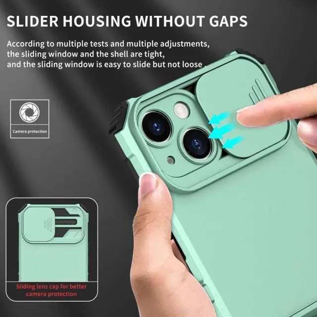 Alt view image 6 of 7 - Camera Privacy Cover Hybrid Case with Kickstand for iPhone 14 Plus - Green