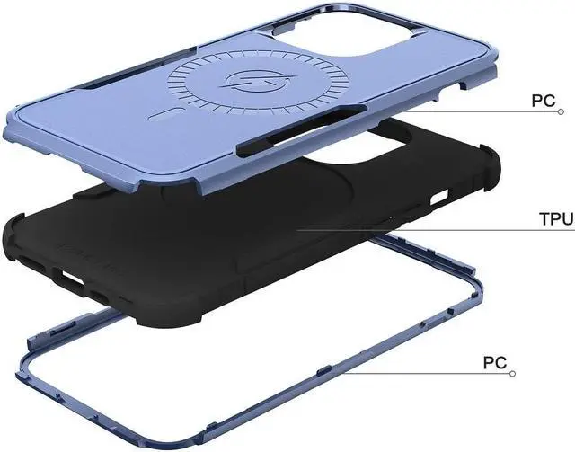 Alt view image 7 of 7 - MagSafe Compatible Military Grade TUFF Hybrid Armor Case for iPhone 14 Pro - Blue