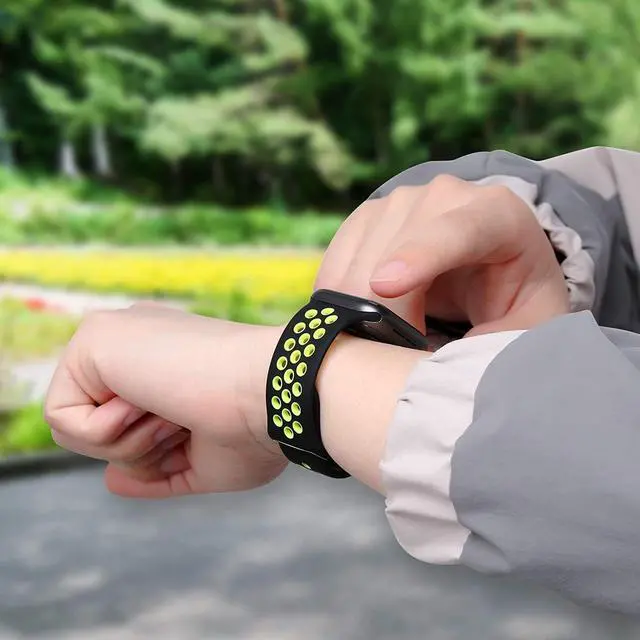 Alt view image 5 of 7 - Comfy Sport Band for Apple Watch 41mm / 40mm / 38mm - Black Neon Yellow