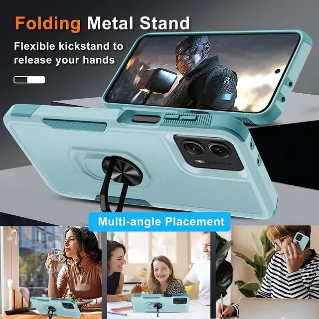 Alt view image 5 of 7 - Military Grade TUFF Shockproof Hybrid Armor Case with Ring Grip for Motorola Moto G Power 5G 2023 - Baby Blue