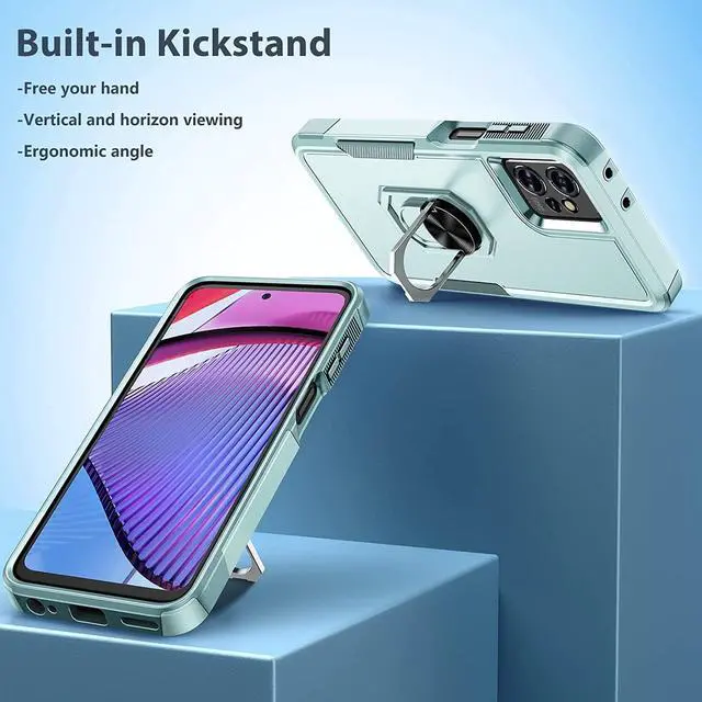 Alt view image 4 of 7 - Military Grade TUFF Shockproof Hybrid Armor Case with Ring Grip for Motorola Moto G Power 5G 2023 - Baby Blue