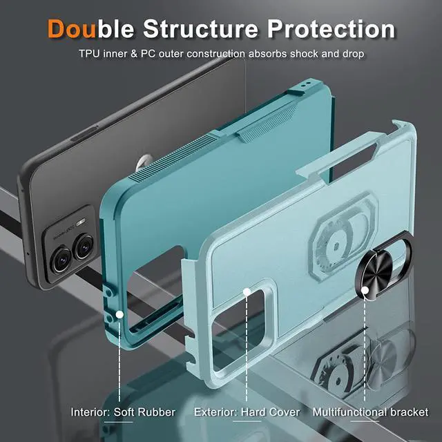 Alt view image 7 of 7 - Military Grade TUFF Shockproof Hybrid Armor Case with Ring Grip for Motorola Moto G Power 5G 2023 - Baby Blue