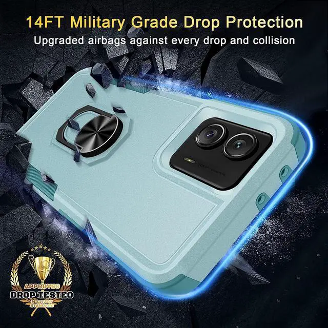Alt view image 2 of 7 - Military Grade TUFF Shockproof Hybrid Armor Case with Ring Grip for Motorola Moto G Power 5G 2023 - Baby Blue