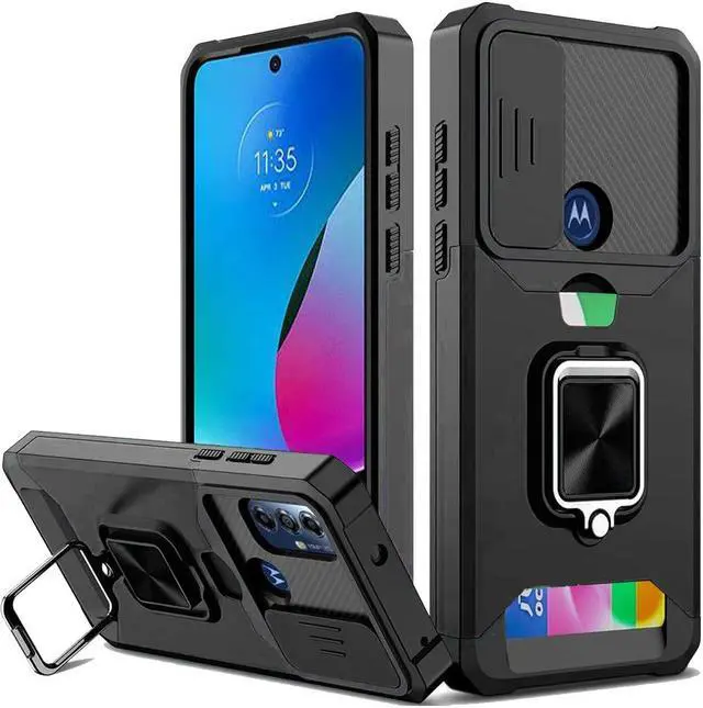 Main image of Military Grade All-In-One Ring Stand Card Case for Motorola Moto G Play 2023 - Black