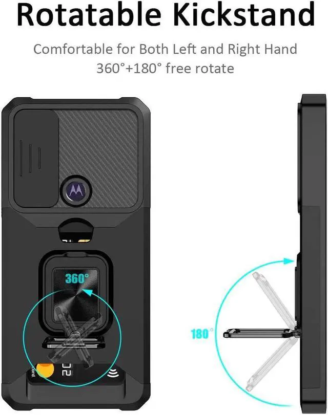 Alt view image 7 of 7 - Military Grade All-In-One Ring Stand Card Case for Motorola Moto G Play 2023 - Black