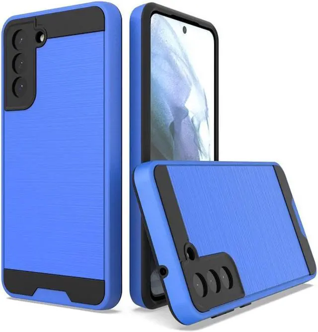 Main image of Brushed Metal Texture Hybrid Armor Case for Samsung Galaxy S21 FE 5G - Blue