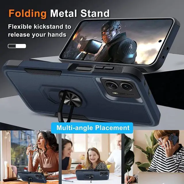 Alt view image 4 of 7 - Military Grade TUFF Shockproof Hybrid Armor Case with Ring Grip for Motorola Moto G Power 5G 2023 - Navy Blue