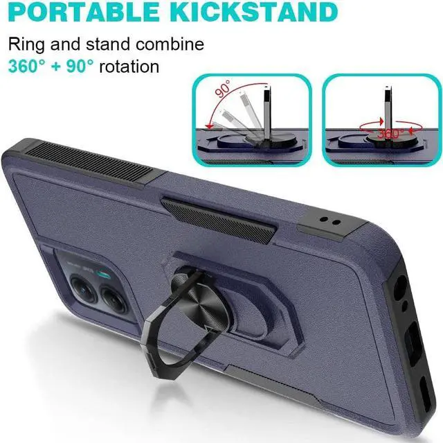 Alt view image 5 of 7 - Military Grade TUFF Shockproof Hybrid Armor Case with Ring Grip for Motorola Moto G Power 5G 2023 - Navy Blue