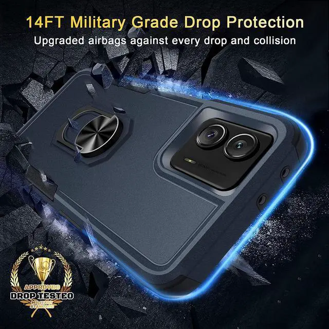 Alt view image 2 of 7 - Military Grade TUFF Shockproof Hybrid Armor Case with Ring Grip for Motorola Moto G Power 5G 2023 - Navy Blue