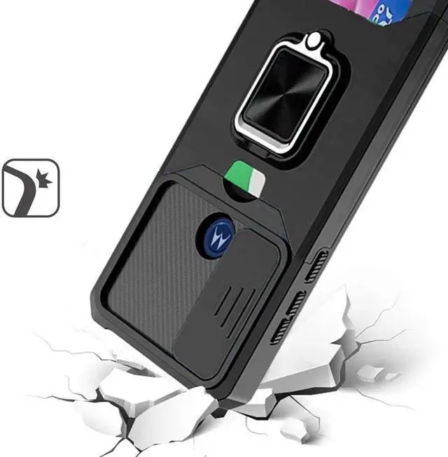 Alt view image 2 of 7 - Military Grade All-In-One Ring Stand Card Case for Motorola Moto G Play 2023 - Black