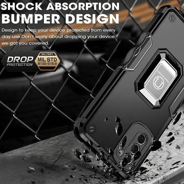 Alt view image 2 of 7 - Military Grade Shockproof Hybrid Armor Case with Ring Holder for Motorola Moto G Stylus 5G 2022 - Black