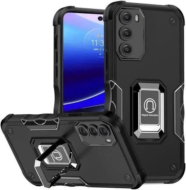 Main image of Military Grade Shockproof Hybrid Armor Case with Ring Holder for Motorola Moto G Stylus 5G 2022 - Black