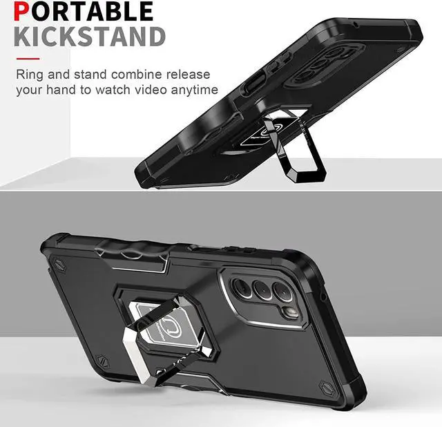 Alt view image 3 of 7 - Military Grade Shockproof Hybrid Armor Case with Ring Holder for Motorola Moto G Stylus 5G 2022 - Black