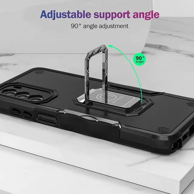 Alt view image 5 of 7 - Military Grade Shockproof Hybrid Armor Case with Ring Holder for Motorola Moto G Stylus 5G 2022 - Black
