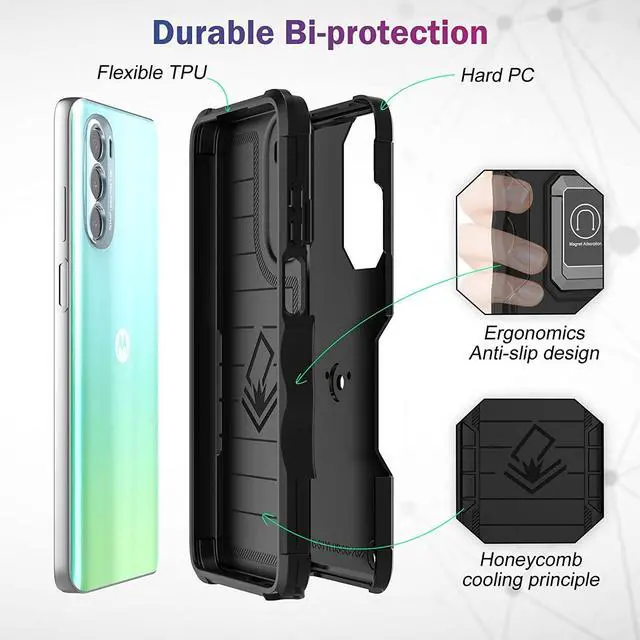 Alt view image 6 of 7 - Military Grade Shockproof Hybrid Armor Case with Ring Holder for Motorola Moto G Stylus 5G 2022 - Black