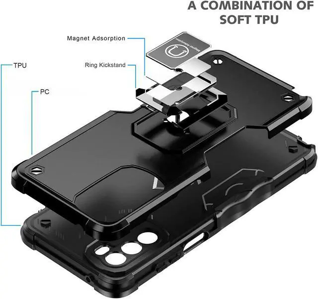 Alt view image 7 of 7 - Military Grade Shockproof Hybrid Armor Case with Ring Holder for Motorola Moto G Stylus 5G 2022 - Black