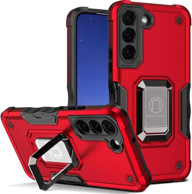 Main image of Military Grade Shockproof Hybrid Armor Case with Ring Holder for Samsung Galaxy S22 5G - Red
