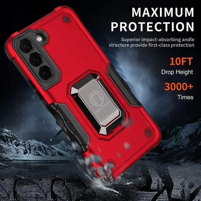 Alt view image 2 of 7 - Military Grade Shockproof Hybrid Armor Case with Ring Holder for Samsung Galaxy S22 5G - Red