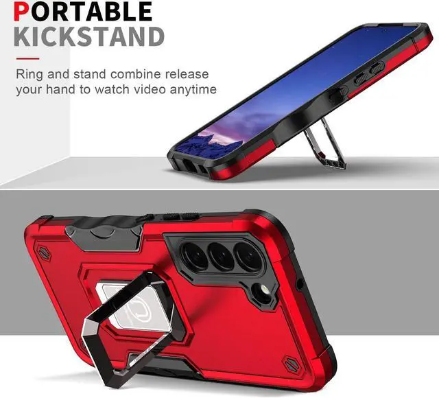 Alt view image 4 of 7 - Military Grade Shockproof Hybrid Armor Case with Ring Holder for Samsung Galaxy S22 5G - Red