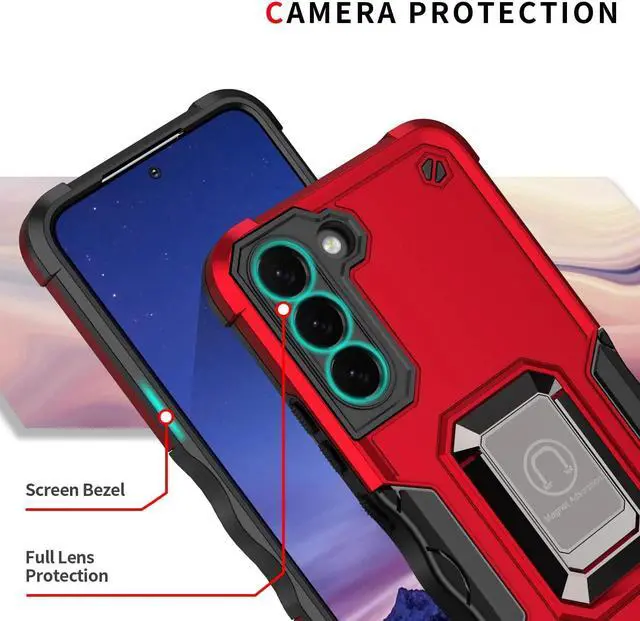 Alt view image 6 of 7 - Military Grade Shockproof Hybrid Armor Case with Ring Holder for Samsung Galaxy S22 5G - Red