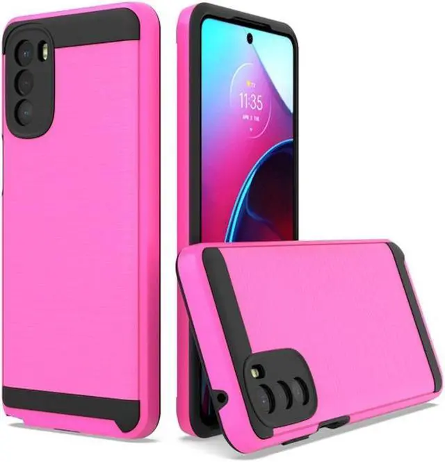 Main image of Brushed Textured Hybrid Armor Case for Motorola Moto G Stylus 5G 2022 - Hot Pink