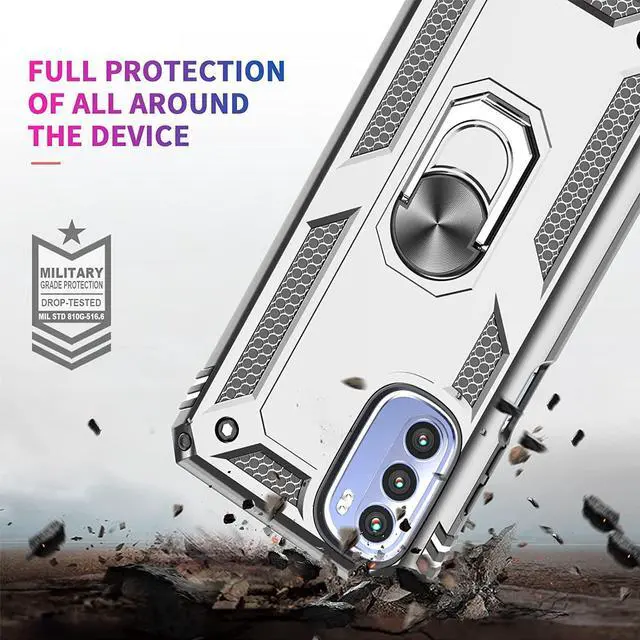 Alt view image 2 of 7 - Military Grade Hybrid Case with Ring Holder for Motorola Moto G Stylus 5G 2022 - Silver