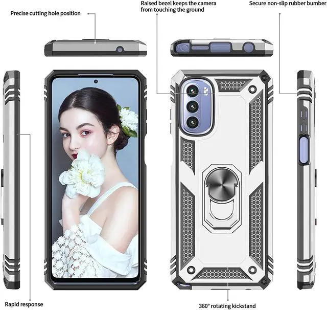 Alt view image 3 of 7 - Military Grade Hybrid Case with Ring Holder for Motorola Moto G Stylus 5G 2022 - Silver