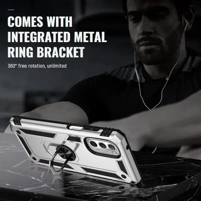 Alt view image 5 of 7 - Military Grade Hybrid Case with Ring Holder for Motorola Moto G Stylus 5G 2022 - Silver
