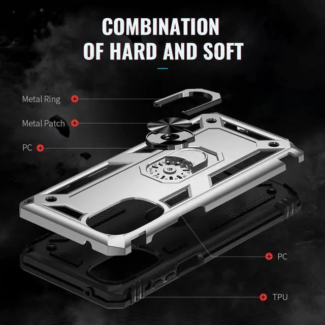 Alt view image 6 of 7 - Military Grade Hybrid Case with Ring Holder for Motorola Moto G Stylus 5G 2022 - Silver