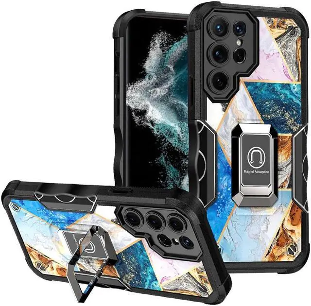 Main image of Military Grade Shockproof Hybrid Case with Ring Holder for Samsung Galaxy S23 Ultra - Marble
