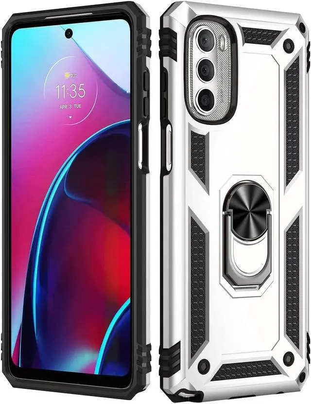 Alt view image 7 of 7 - Military Grade Hybrid Case with Ring Holder for Motorola Moto G Stylus 5G 2022 - Silver