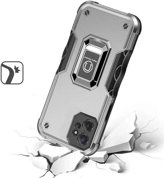 Alt view image 2 of 4 - Military Grade Shockproof Hybrid Armor Case with Ring Grip for Motorola Moto G Power 5G 2023 - Silver