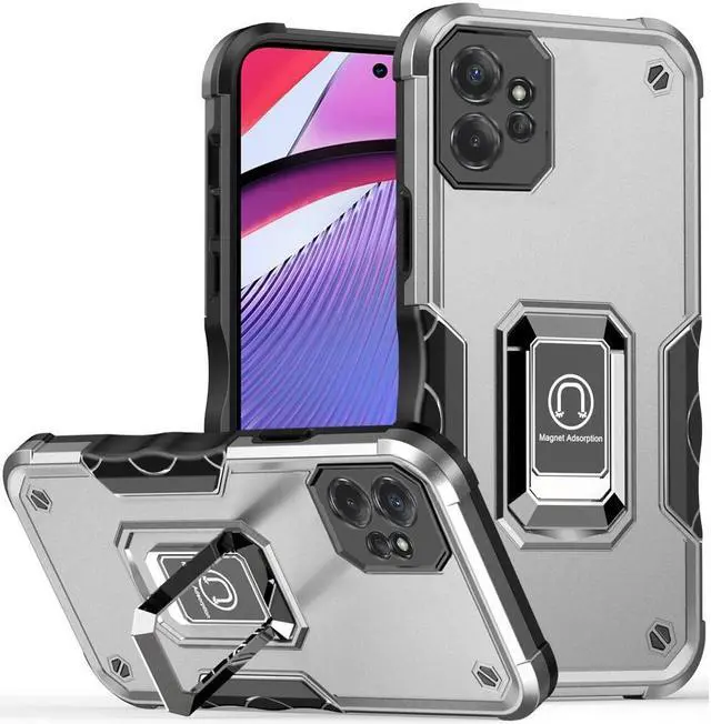 Main image of Military Grade Shockproof Hybrid Armor Case with Ring Grip for Motorola Moto G Power 5G 2023 - Silver