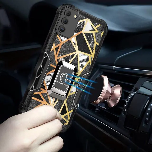 Alt view image 4 of 4 - Military Grade Shockproof Hybrid Armor Case with Ring Grip for Nokia G400 5G - Marble Black