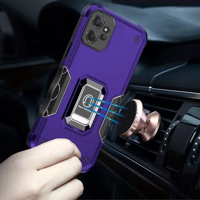 Alt view image 4 of 4 - Military Grade Shockproof Hybrid Armor Case with Ring Grip for Motorola Moto G Power 5G 2023 - Purple