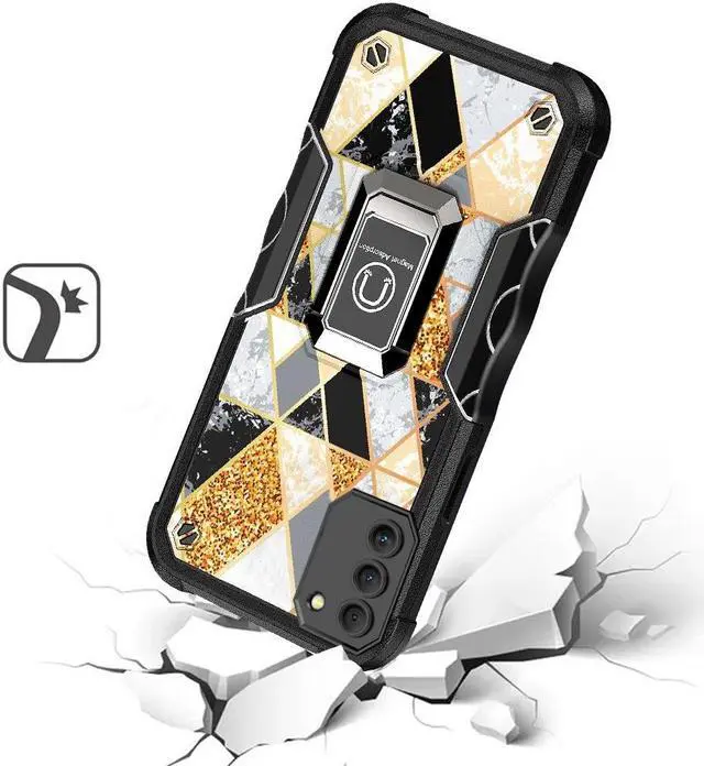 Alt view image 2 of 4 - Military Grade Shockproof Hybrid Armor Case with Ring Grip for Nokia G400 5G - Marble Gold