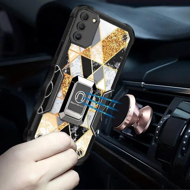 Alt view image 4 of 4 - Military Grade Shockproof Hybrid Armor Case with Ring Grip for Nokia G400 5G - Marble Gold